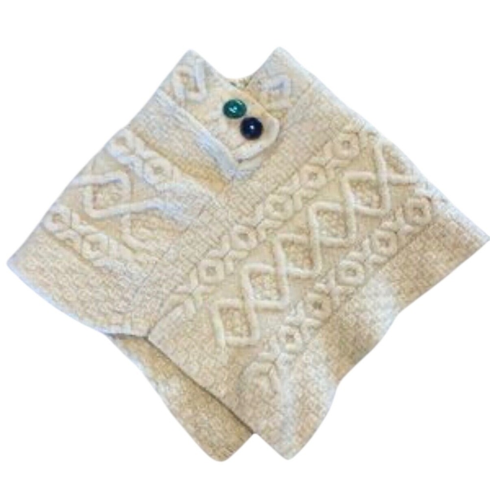 Aran Sweater Market Kids Merino Wool Poncho Cream Irish Cable Knit Wrap